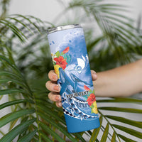 Personalised Yap States Humpback Whale Skinny Tumbler Polynesian Tropical Flowers
