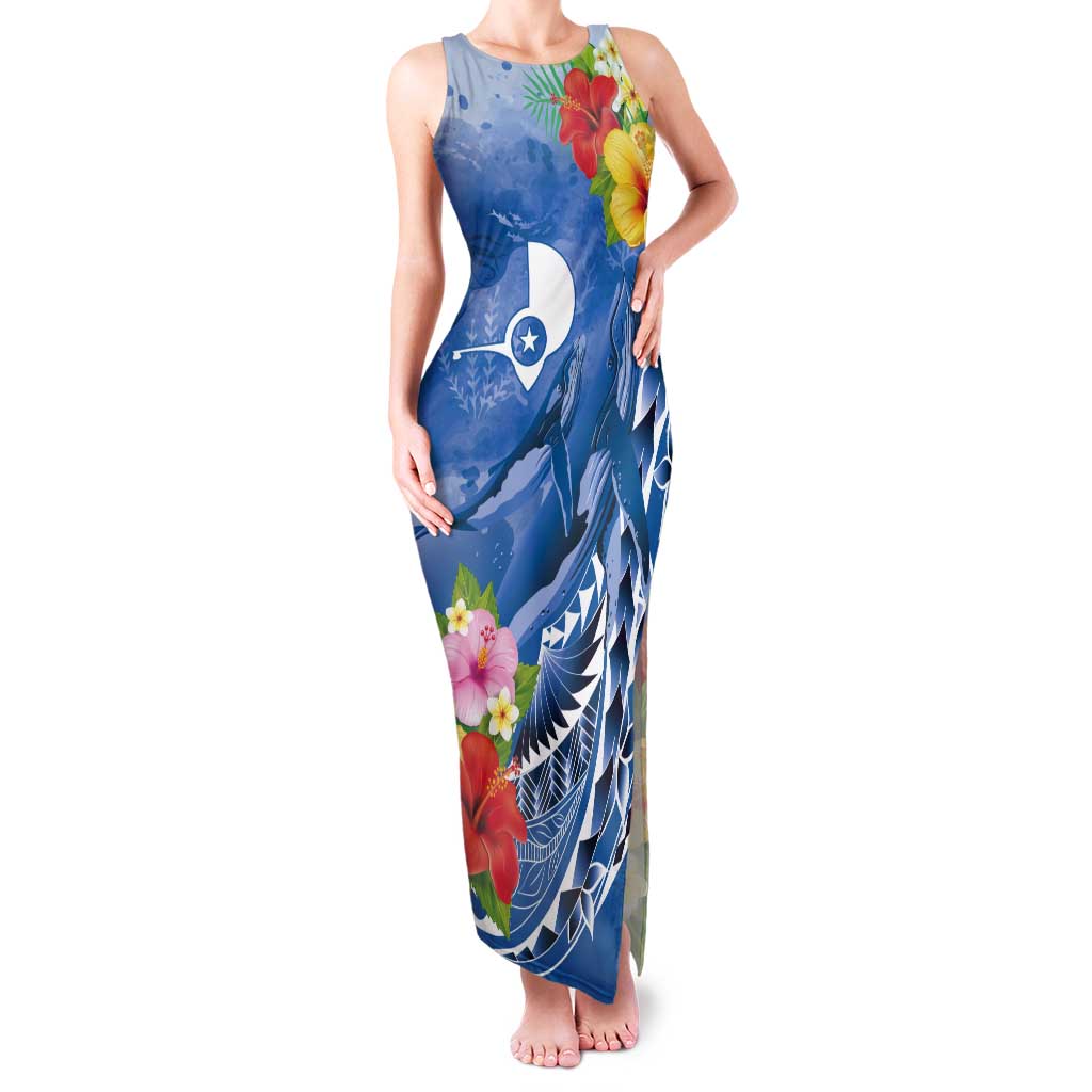 Personalised Yap States Humpback Whale Tank Maxi Dress Polynesian Tropical Flowers