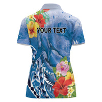 Personalised Yap States Humpback Whale Women Polo Shirt Polynesian Tropical Flowers