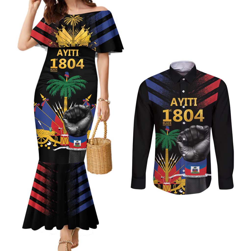 Haiti Independence Day Couples Matching Mermaid Dress and Long Sleeve Button Shirt The First Black Republic Since 1804