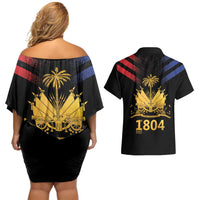 Haiti Independence Day Couples Matching Off Shoulder Short Dress and Hawaiian Shirt The First Black Republic Since 1804