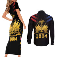 Haiti Independence Day Couples Matching Short Sleeve Bodycon Dress and Long Sleeve Button Shirt The First Black Republic Since 1804