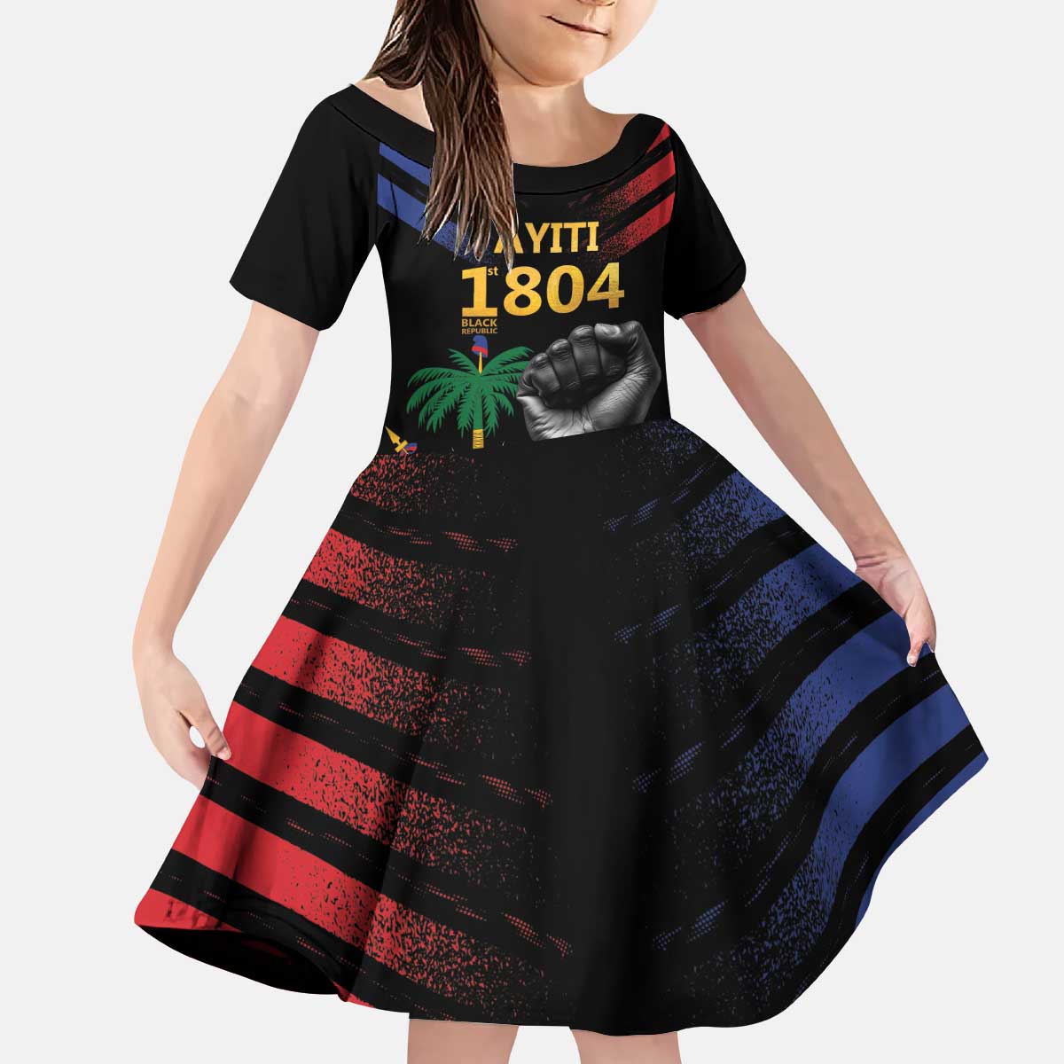 Haiti Independence Day Kid Short Sleeve Dress The First Black Republic Since 1804 LT9 KID Blakc - Polynesian Pride