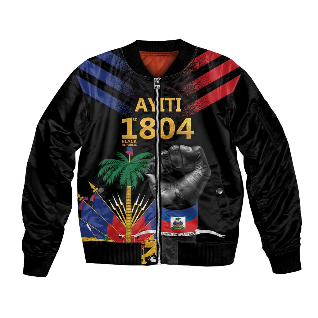 Haiti Independence Day Sleeve Zip Bomber Jacket The First Black Republic Since 1804 LT9 Unisex Blakc - Polynesian Pride