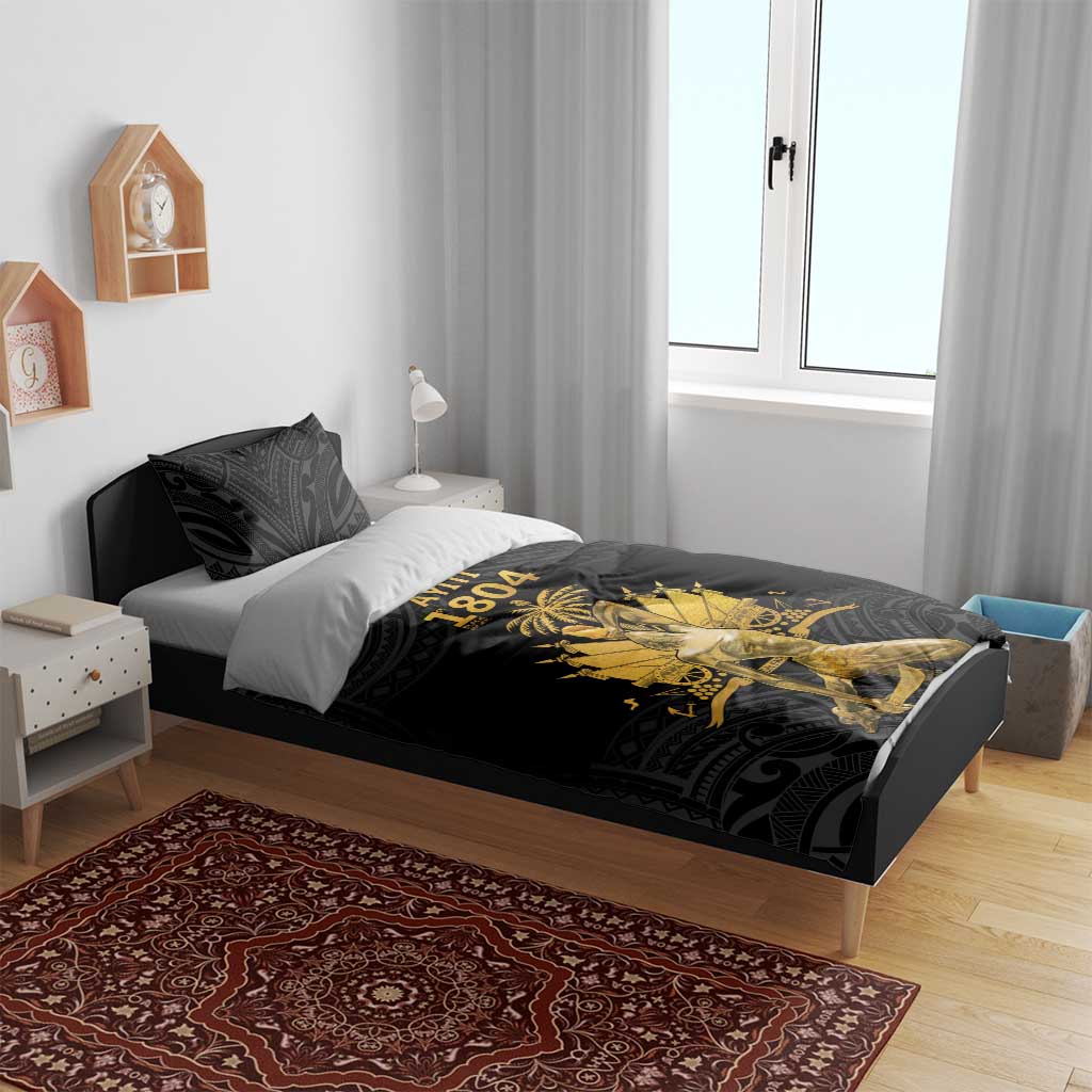 Haitian Negre Marron 1804 Bedding Set Black Polynesian Pattern