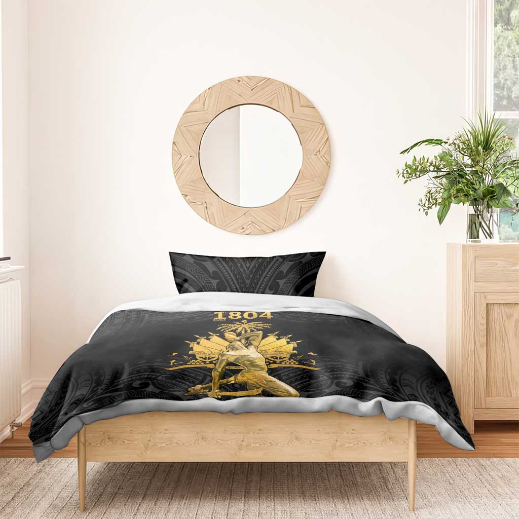 Haitian Negre Marron 1804 Bedding Set Black Polynesian Pattern