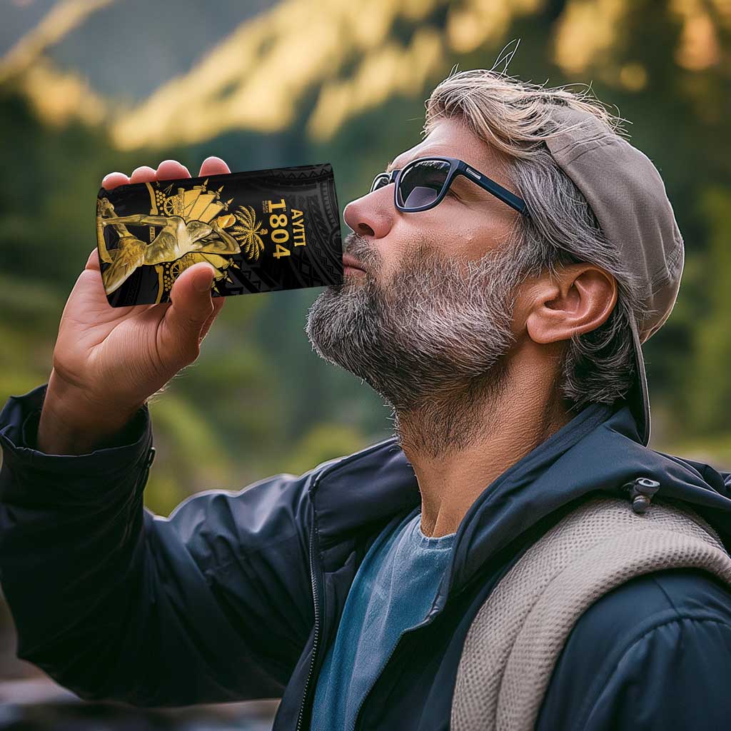 Haitian Negre Marron 1804 4 in 1 Can Cooler Tumbler Black Polynesian Pattern