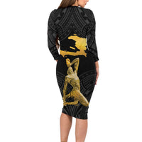 Haitian Negre Marron 1804 Family Matching Long Sleeve Bodycon Dress and Hawaiian Shirt Black Polynesian Pattern