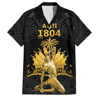 Haitian Negre Marron 1804 Family Matching Off The Shoulder Long Sleeve Dress and Hawaiian Shirt Black Polynesian Pattern