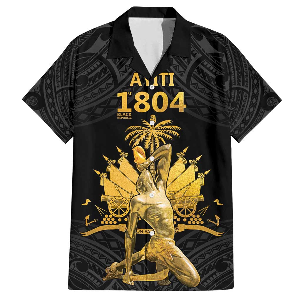 Haitian Negre Marron 1804 Family Matching Puletasi and Hawaiian Shirt Black Polynesian Pattern