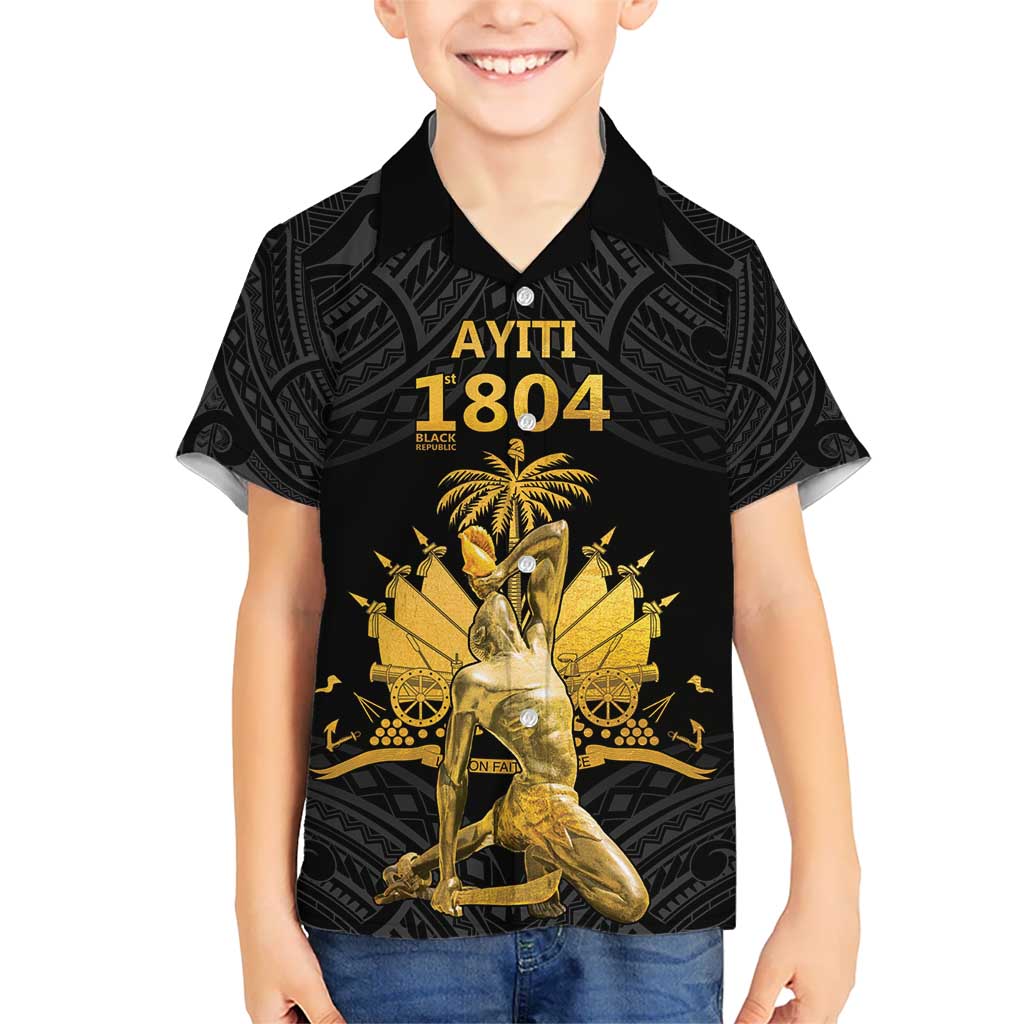 Haitian Negre Marron 1804 Kid Hawaiian Shirt Black Polynesian Pattern
