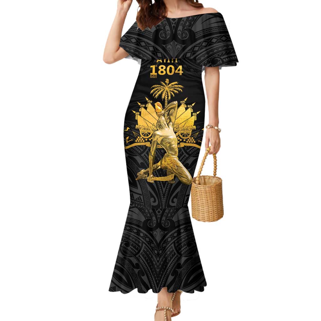 Haitian Negre Marron 1804 Mermaid Dress Black Polynesian Pattern