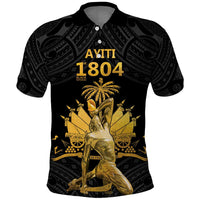Haitian Negre Marron 1804 Polo Shirt Black Polynesian Pattern