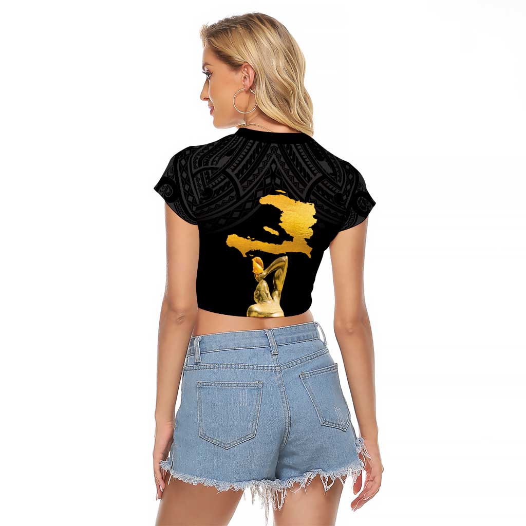 Haitian Negre Marron 1804 Raglan Cropped T Shirt Black Polynesian Pattern LT9 - Polynesian Pride