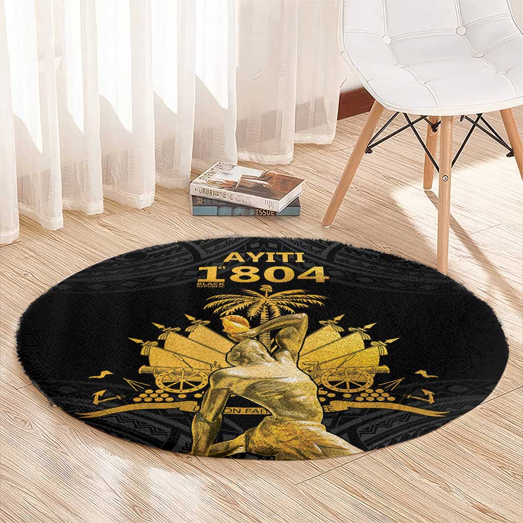 Haitian Negre Marron 1804 Round Carpet Black Polynesian Pattern