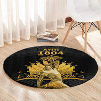 Haitian Negre Marron 1804 Round Carpet Black Polynesian Pattern