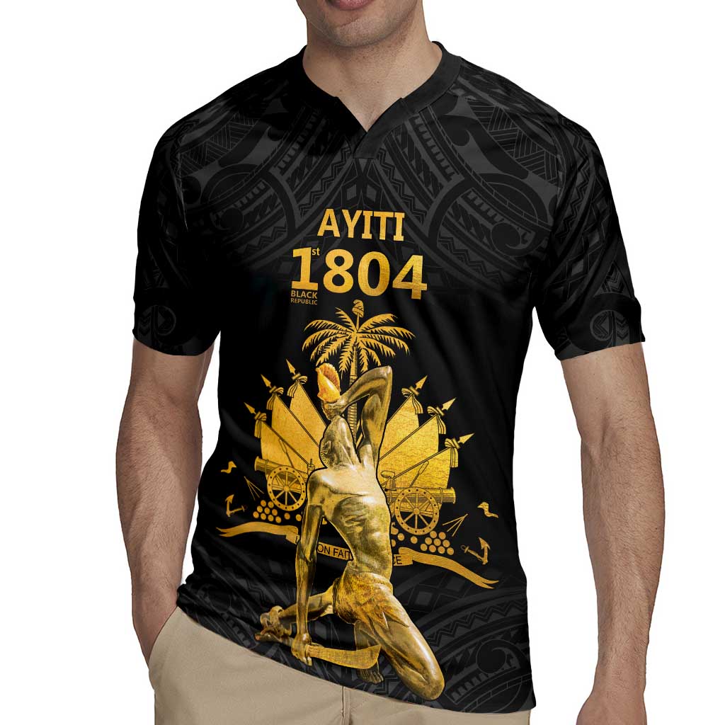 Haitian Negre Marron 1804 Rugby Jersey Black Polynesian Pattern