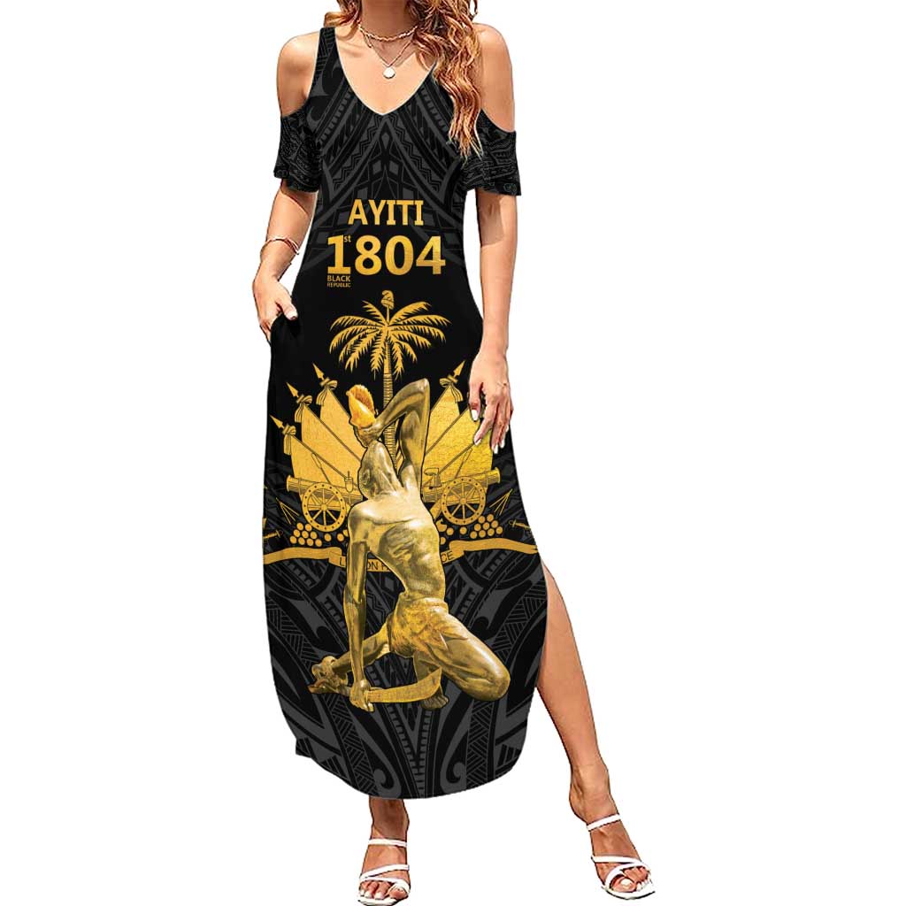 Haitian Negre Marron 1804 Summer Maxi Dress Black Polynesian Pattern