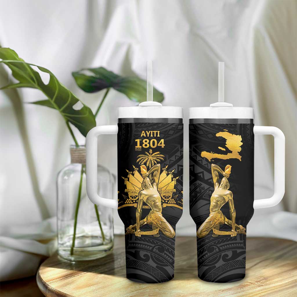 Haitian Negre Marron 1804 Tumbler With Handle Black Polynesian Pattern