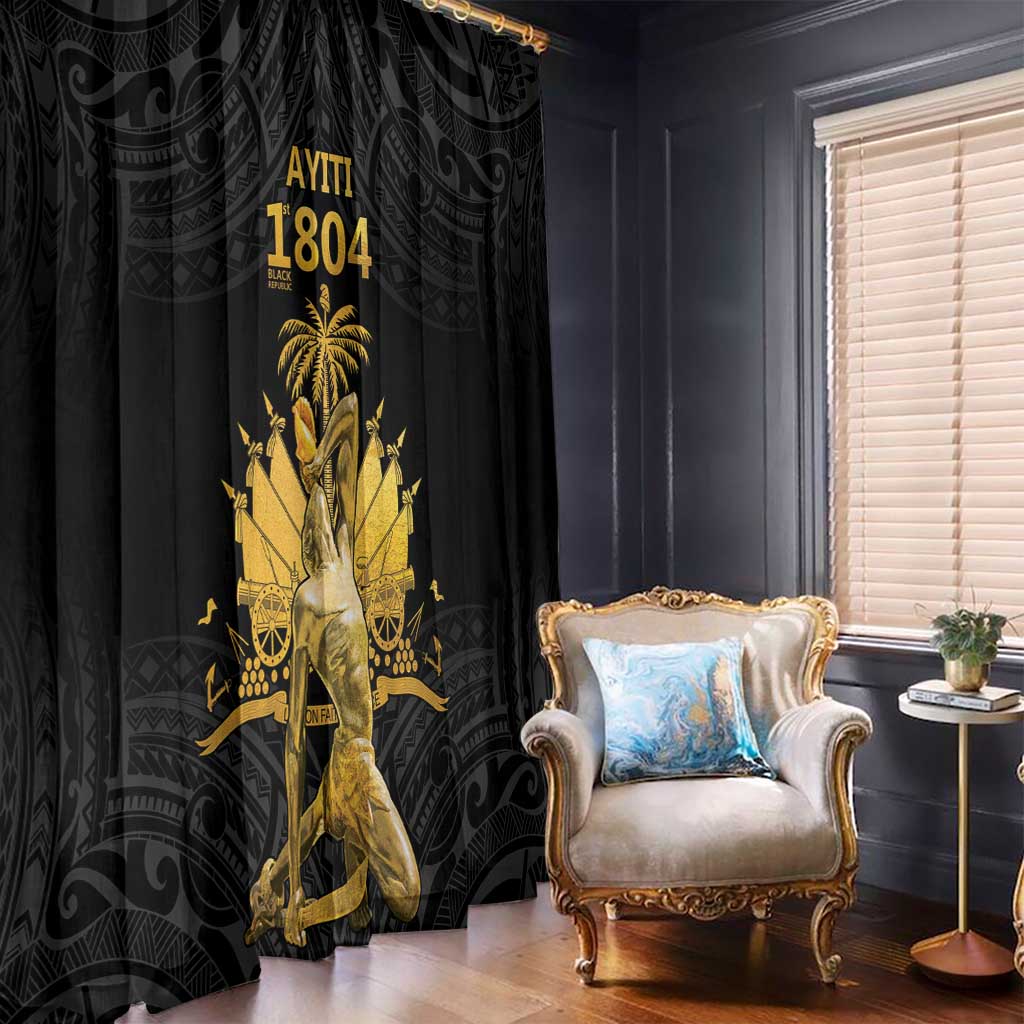 Haitian Negre Marron 1804 Window Curtain Black Polynesian Pattern