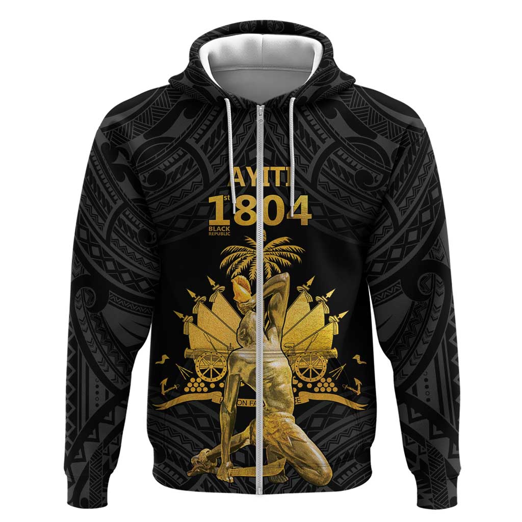 Haitian Negre Marron 1804 Zip Hoodie Black Polynesian Pattern LT9 Zip Hoodie Black - Polynesian Pride