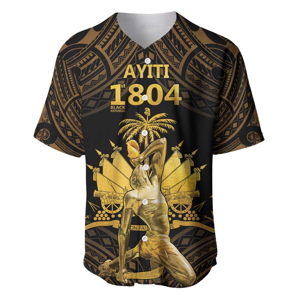 Haitian Negre Marron 1804 Baseball Jersey Gold Polynesian Pattern