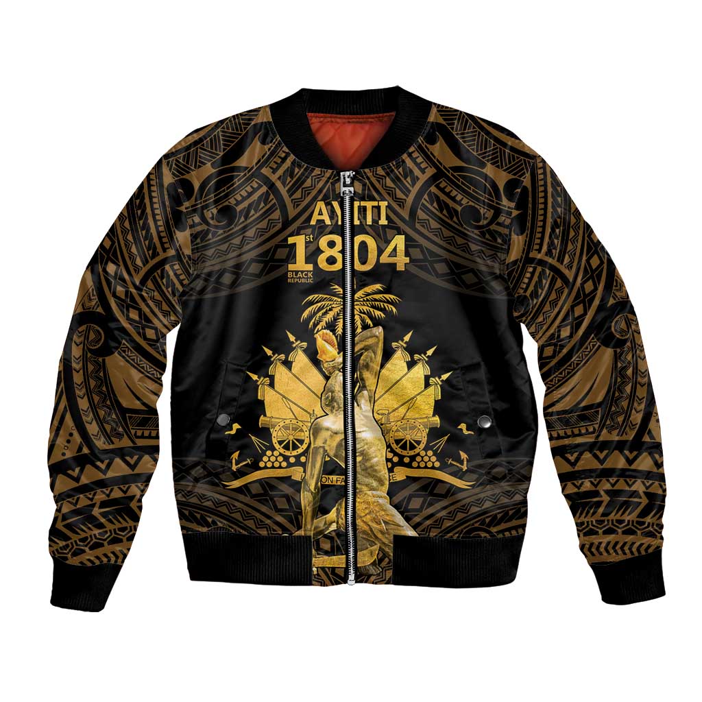 Haitian Negre Marron 1804 Bomber Jacket Gold Polynesian Pattern