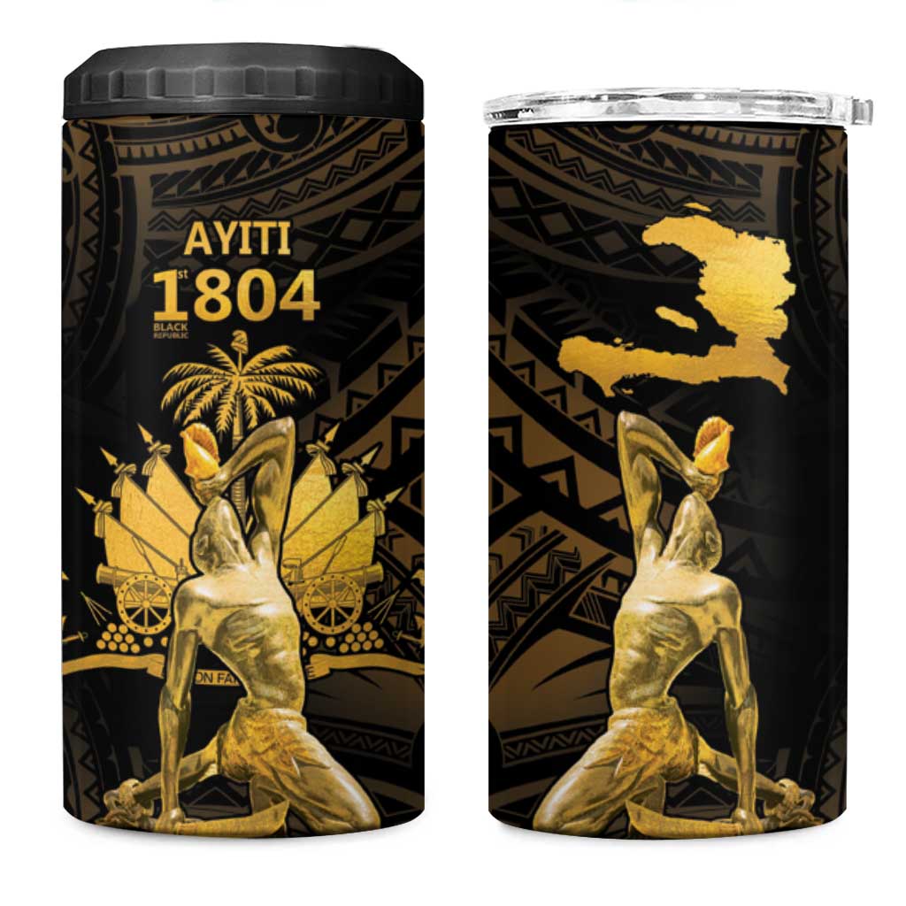 Haitian Negre Marron 1804 4 in 1 Can Cooler Tumbler Gold Polynesian Pattern