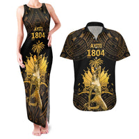 Haitian Negre Marron 1804 Couples Matching Tank Maxi Dress and Hawaiian Shirt Gold Polynesian Pattern