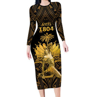 Haitian Negre Marron 1804 Family Matching Long Sleeve Bodycon Dress and Hawaiian Shirt Gold Polynesian Pattern