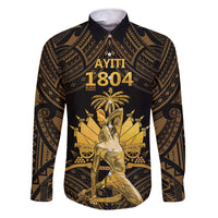 Haitian Negre Marron 1804 Family Matching Mermaid Dress and Hawaiian Shirt Gold Polynesian Pattern