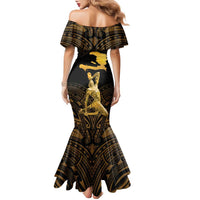 Haitian Negre Marron 1804 Family Matching Mermaid Dress and Hawaiian Shirt Gold Polynesian Pattern
