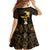 Haitian Negre Marron 1804 Family Matching Off The Shoulder Long Sleeve Dress and Hawaiian Shirt Gold Polynesian Pattern