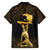 Haitian Negre Marron 1804 Family Matching Off The Shoulder Long Sleeve Dress and Hawaiian Shirt Gold Polynesian Pattern