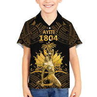 Haitian Negre Marron 1804 Family Matching Off Shoulder Short Dress and Hawaiian Shirt Gold Polynesian Pattern