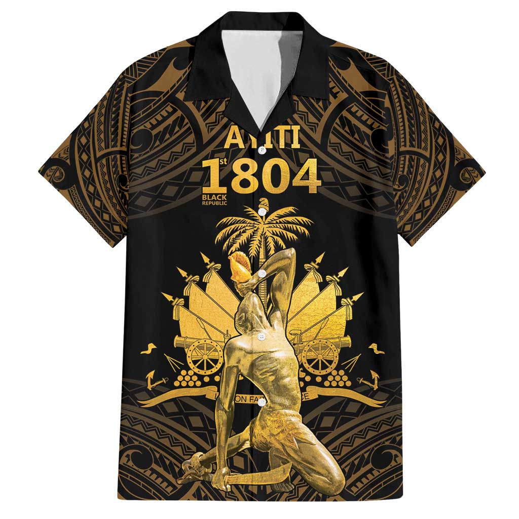 Haitian Negre Marron 1804 Family Matching Tank Maxi Dress and Hawaiian Shirt Gold Polynesian Pattern