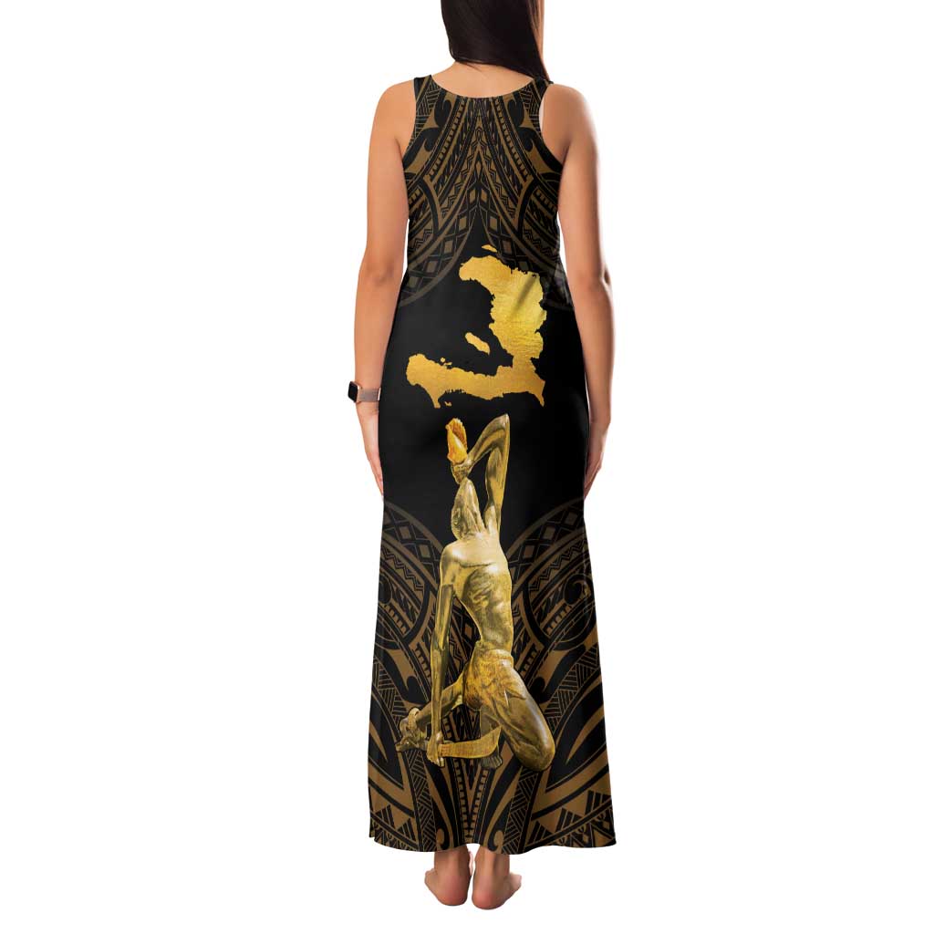Haitian Negre Marron 1804 Family Matching Tank Maxi Dress and Hawaiian Shirt Gold Polynesian Pattern