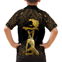 Haitian Negre Marron 1804 Kid Hawaiian Shirt Gold Polynesian Pattern