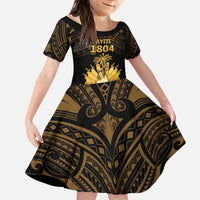 Haitian Negre Marron 1804 Kid Short Sleeve Dress Gold Polynesian Pattern LT9 KID Gold - Polynesian Pride