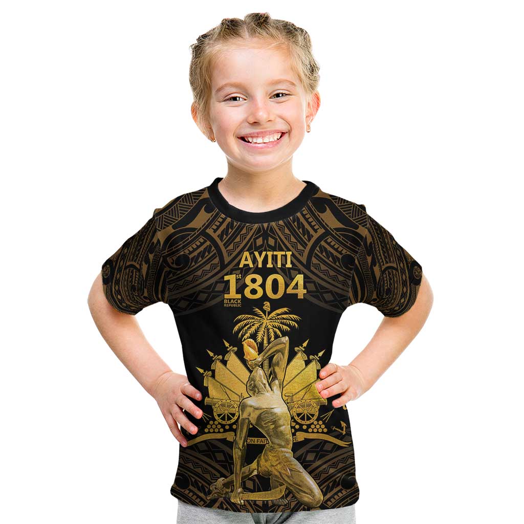 Haitian Negre Marron 1804 Kid T Shirt Gold Polynesian Pattern