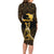 Haitian Negre Marron 1804 Long Sleeve Bodycon Dress Gold Polynesian Pattern