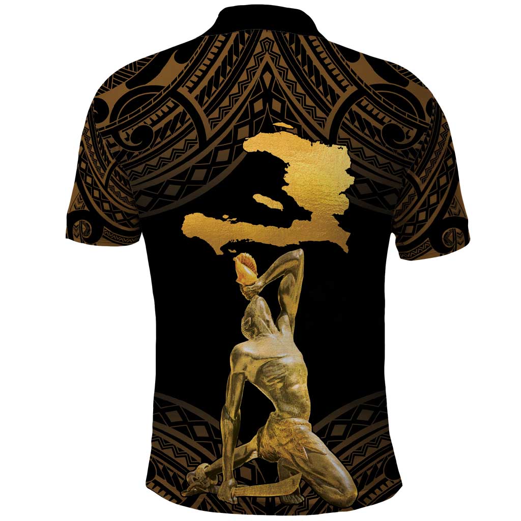 Haitian Negre Marron 1804 Polo Shirt Gold Polynesian Pattern