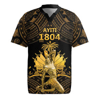 Haitian Negre Marron 1804 Rugby Jersey Gold Polynesian Pattern