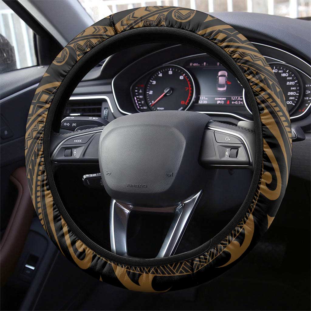 Haitian Negre Marron 1804 Steering Wheel Cover Gold Polynesian Pattern