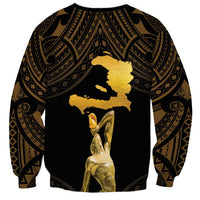 Haitian Negre Marron 1804 Sweatshirt Gold Polynesian Pattern