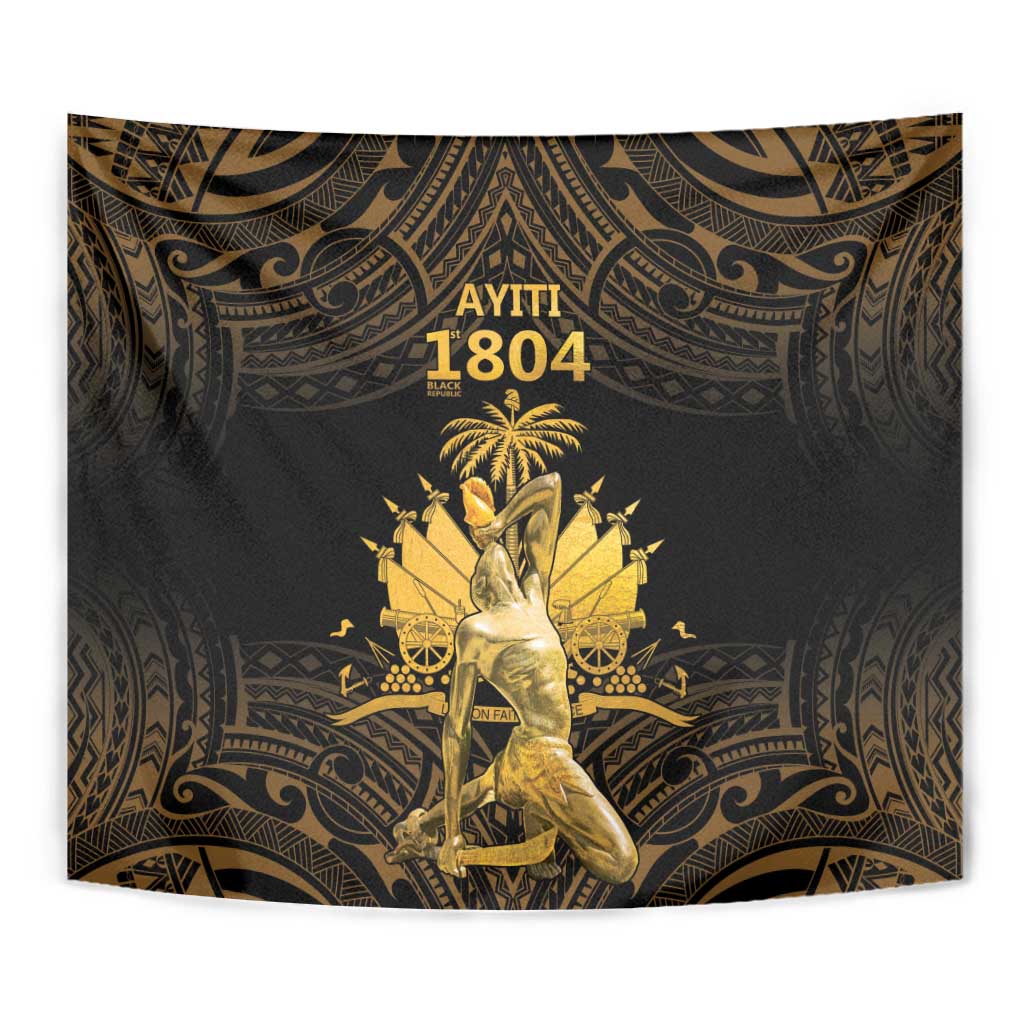 Haitian Negre Marron 1804 Tapestry Gold Polynesian Pattern