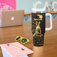 Haitian Negre Marron 1804 Tumbler With Handle Gold Polynesian Pattern