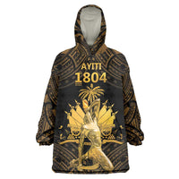 Haitian Negre Marron 1804 Wearable Blanket Hoodie Gold Polynesian Pattern