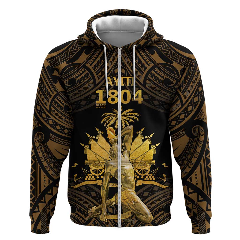 Haitian Negre Marron 1804 Zip Hoodie Gold Polynesian Pattern LT9 Zip Hoodie Gold - Polynesian Pride