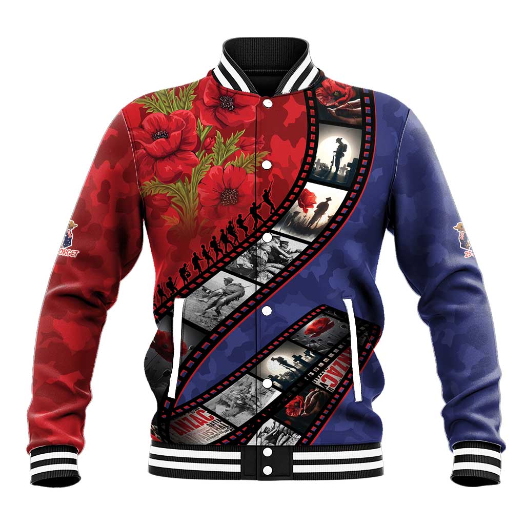 Personalised ANZAC Spirit 1915-2026 Filmstrip Tribute Baseball Jacket Lest We Forget 25 April
